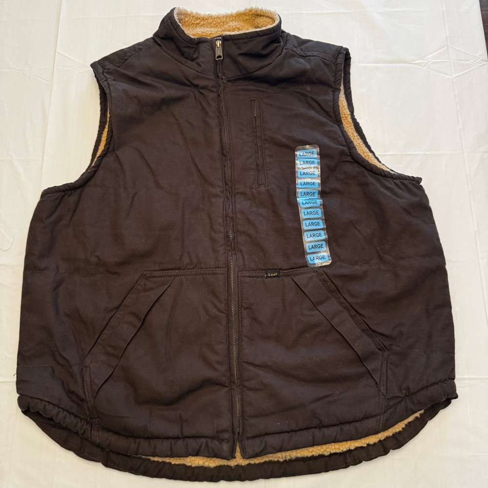 Lee Dark Brown Zip-Up Vest with High Collar